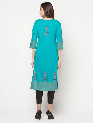cotton block print straight kurta,turquoise,(s,m,l,xl,2xl,3xl) 4
