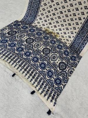 Blue Color Mirror Work Satin Saree 5