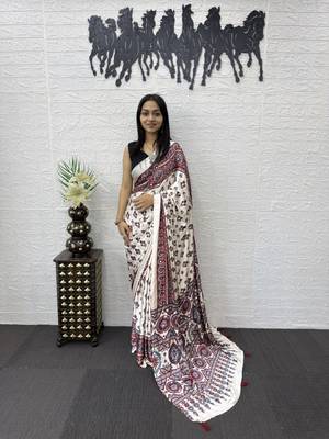Maroon Color Mirror Work Satin Saree 1