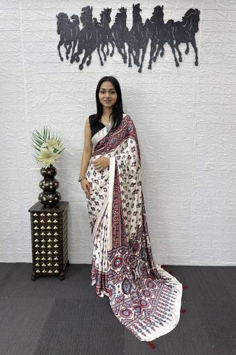 Maroon Color Mirror Work Satin Saree
