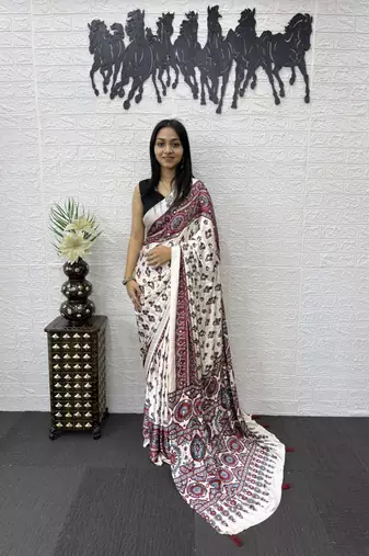 Maroon Color Mirror Work Satin Saree