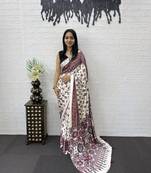 Maroon Color Mirror Work Satin Saree