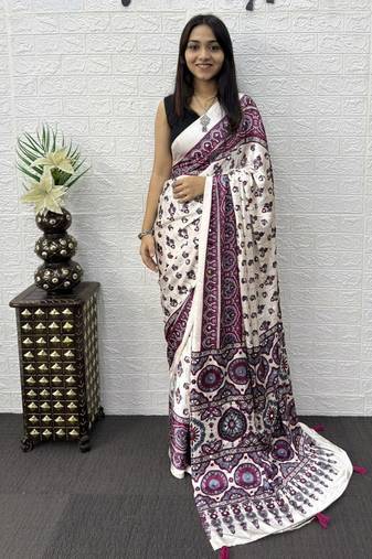 Multi Color Mirror Work Satin Saree