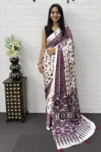 Multi Color Mirror Work Satin Saree