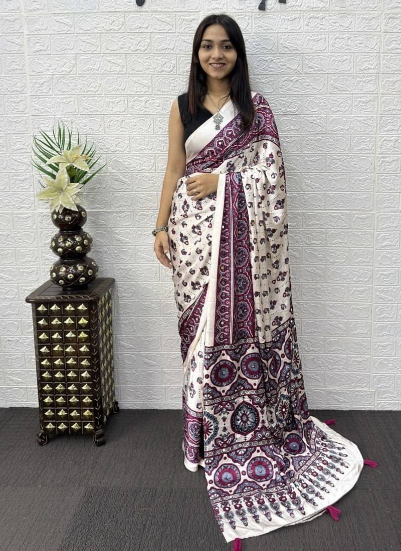 Multi Color Mirror Work Satin Saree