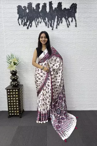 Multi Color Mirror Work Satin Saree