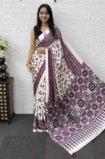 Multi Color Mirror Work Satin Saree