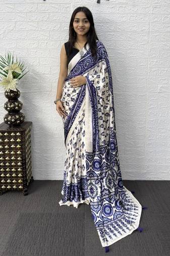 Purple Color Mirror Work Satin Saree