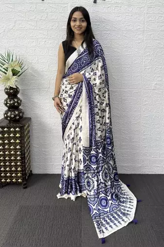 Purple Color Mirror Work Satin Saree