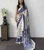 Purple Color Mirror Work Satin Saree