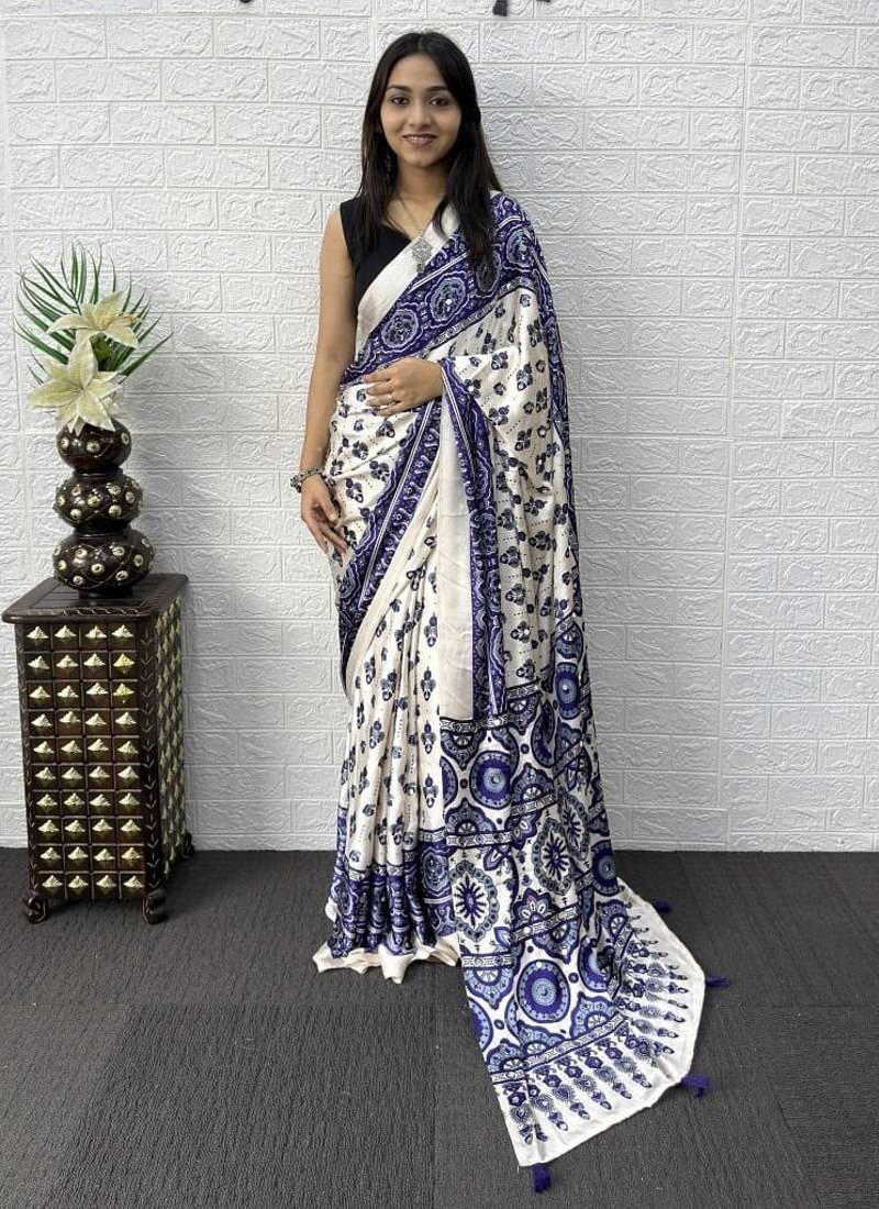 Purple Color Mirror Work Satin Saree