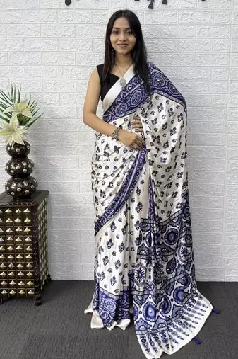 Purple Color Mirror Work Satin Saree