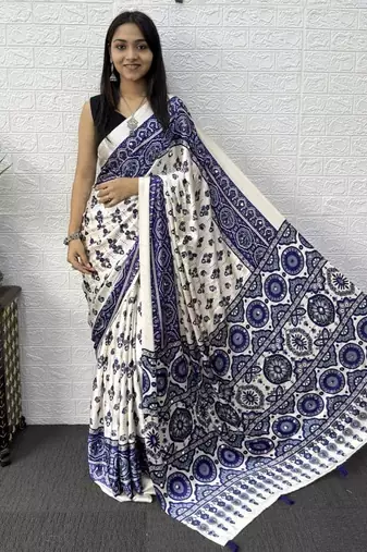 Purple Color Mirror Work Satin Saree