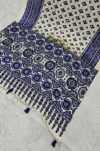 Purple Color Mirror Work Satin Saree