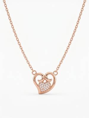 925 Sterling Silver Rose Gold Double Heart Pendant Necklace Set with Cubic Zirconia  4