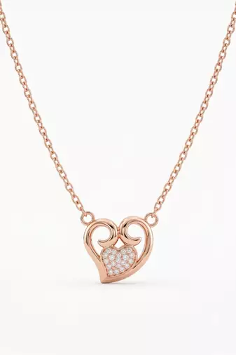 925 Sterling Silver Rose Gold Double Heart Pendant Necklace Set with Cubic Zirconia 