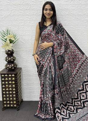 Black Color Mirror Work Satin Saree 2