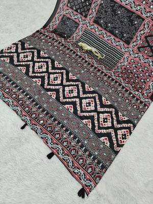 Black Color Mirror Work Satin Saree 4