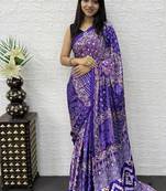 Purple Color Mirror Work Satin Saree