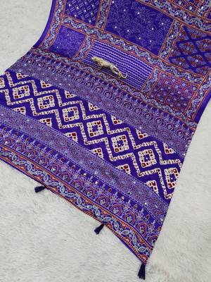 Purple Color Mirror Work Satin Saree 4