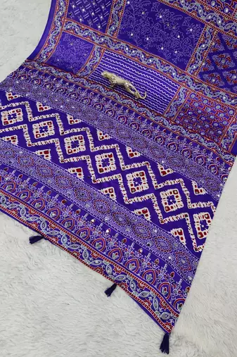 Purple Color Mirror Work Satin Saree