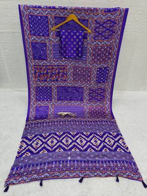 Purple Color Mirror Work Satin Saree 5