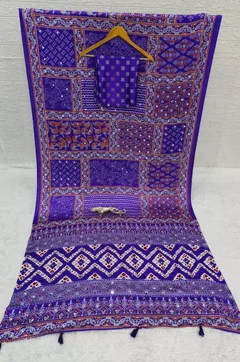 Purple Color Mirror Work Satin Saree