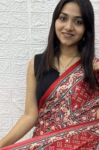 Red Color Mirror Work Satin Saree