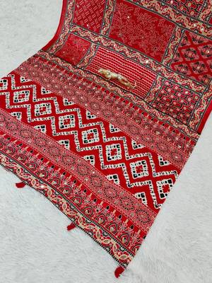 Red Color Mirror Work Satin Saree 4