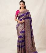 Purple Color Meenakari Bird Figure Weaving And Dubbal Jari Weaving Bird Figure Strip Crepe Georgette Saree