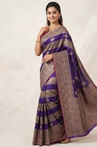 Purple Color Meenakari Bird Figure Weaving And Dubbal Jari Weaving Bird Figure Strip Crepe Georgette Saree