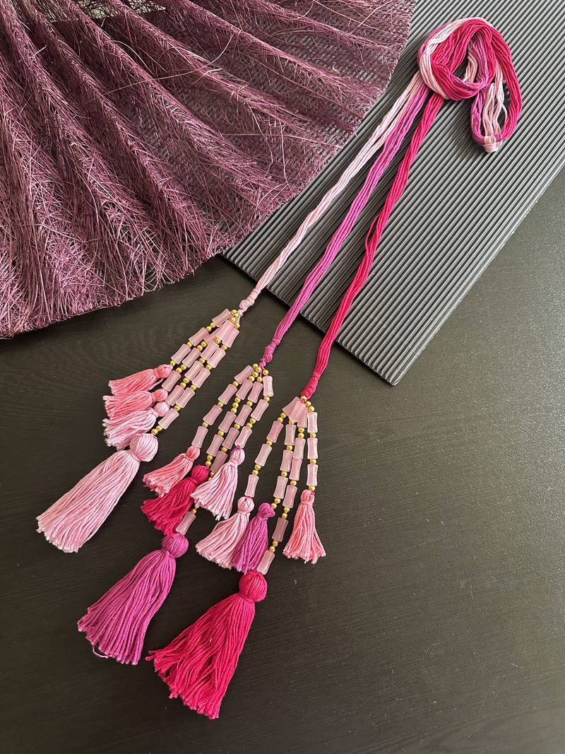 pink handmade beaded parandi