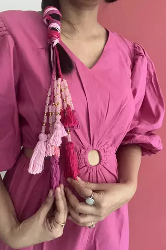 pink handmade beaded parandi