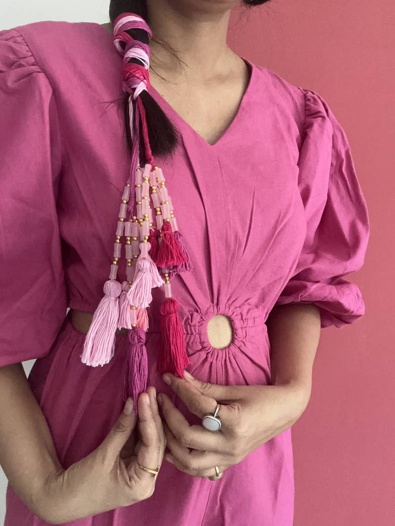 pink handmade beaded parandi