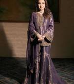 Purple fendy silk blend kurti palazzo set with embroidered dupatta & stone work