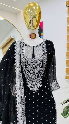 Black faux georgette sharara suit set with dupatta 3