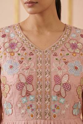 Pink premium chinon sharara suit set with border dupatta 3