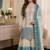 White dual tone georgette embroidered palazzo suit set with cutwork dupatta