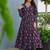 Floral printed rayon v neck navy-blue anarkali set