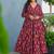 Floral printed rayon v neck maroon anarkali set