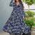 Floral printed rayon v neck blue anarkali set