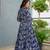 Floral printed rayon v neck blue anarkali set