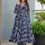 Floral printed rayon v neck blue anarkali set