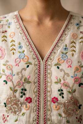 Cream premium chinon sharara suit set with border dupatta 3