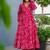 Floral printed rayon v neck pink anarkali set
