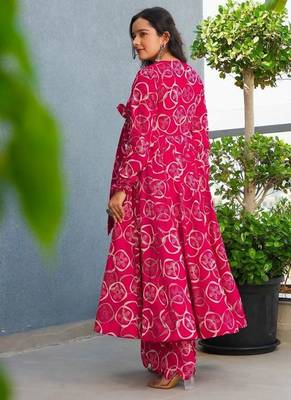 Floral printed rayon v neck pink anarkali set 2