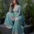 Sky blue premium chinon sharara suit set with border dupatta