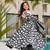 Floral printed muslin v neck black anarkali set