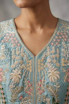 Sky blue premium chinon sharara suit set with border dupatta 4
