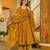 Floral printed muslin v neck dark-yellow anarkali set